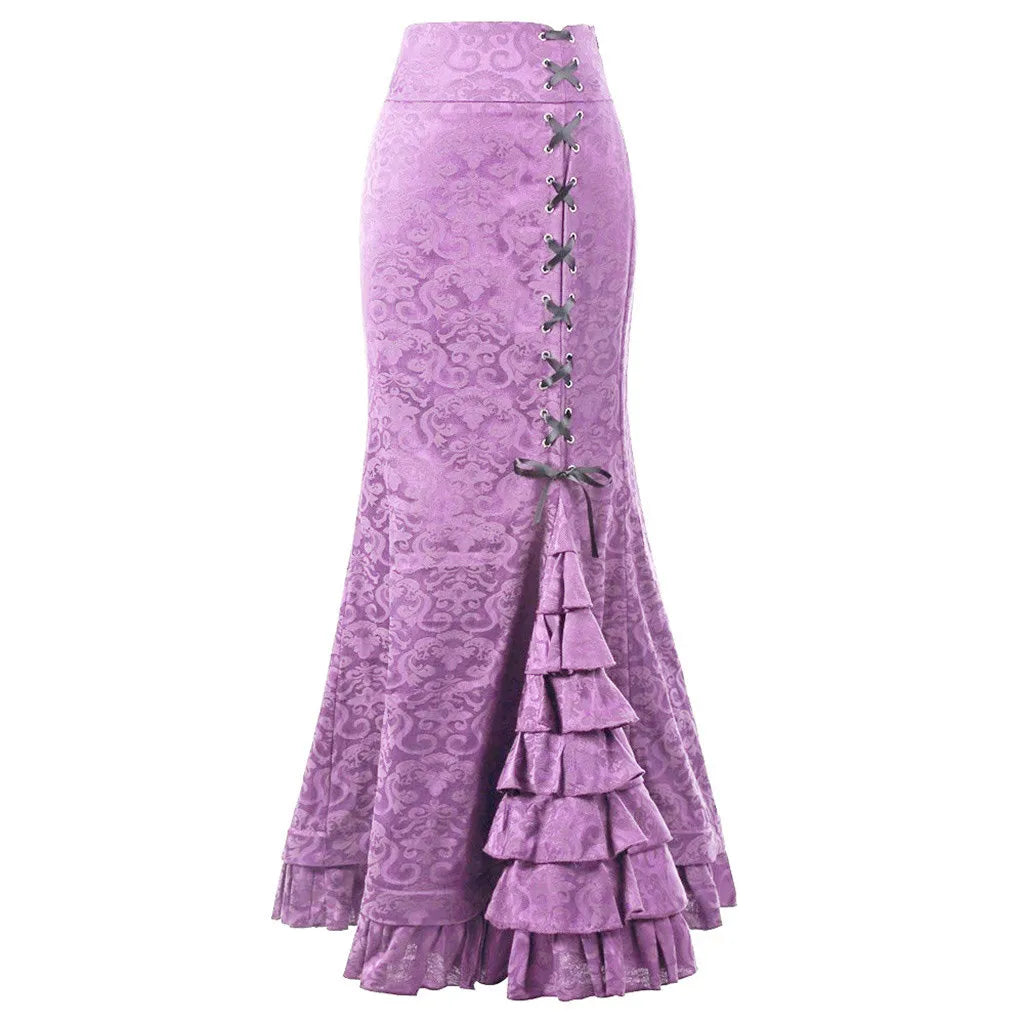 Gothic Fish Tail Skirt - High Waisted Lace-Up Trumpet Skirt
