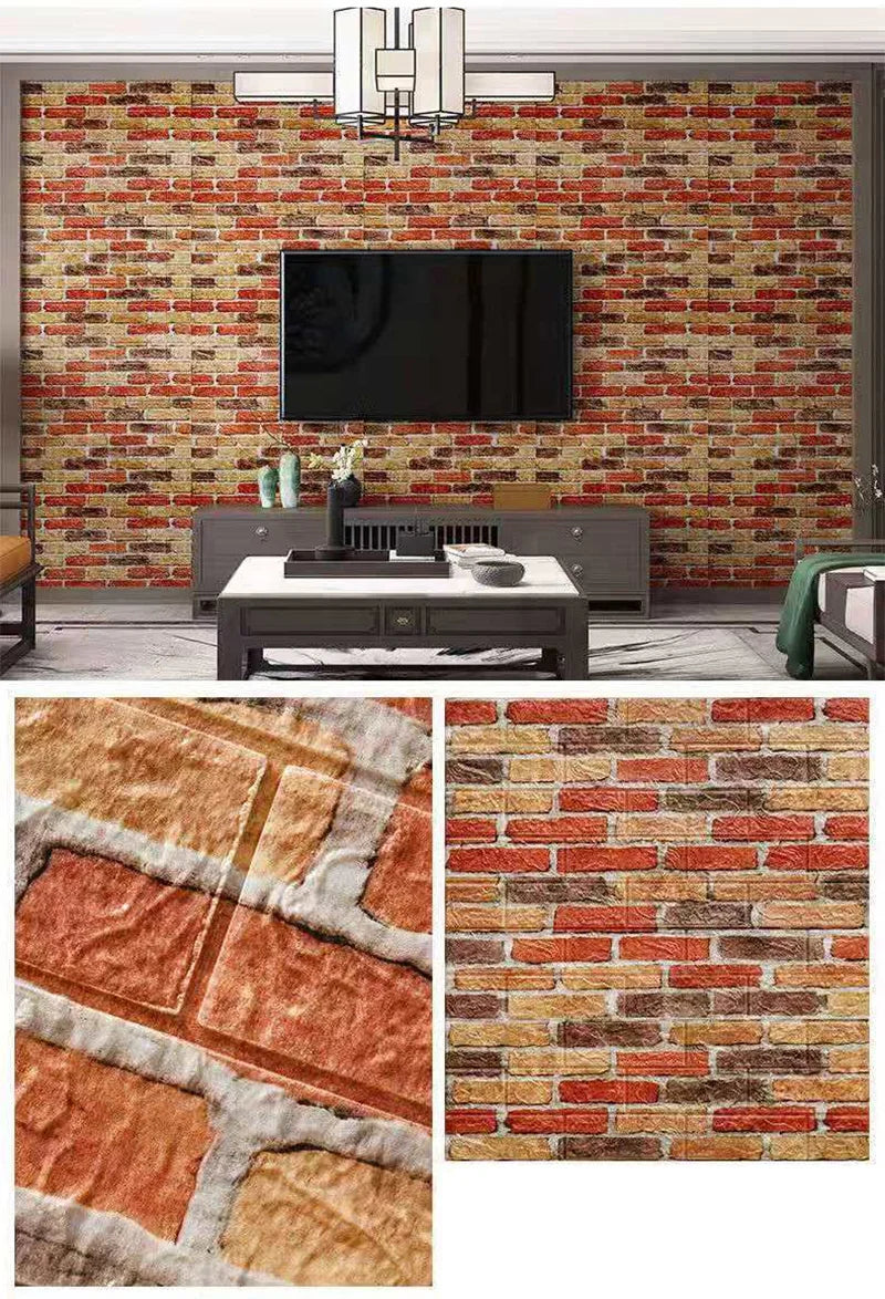 3D Foam Brick Wall Stickers, Waterproof Peel & Stick Panels 70x77cm