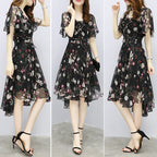Women floral Chiffon Flower Dress 2026 trends new in Ladies Elegant V Neck short Sleeve korean style Summer Dress Female Clothes