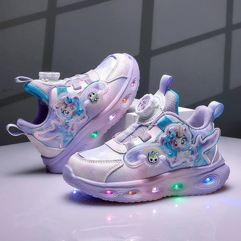 Disney Children's Luminous LED Sneakers Cartoon Pony Outdoor Shoes Girls' Cute Night Light Shoes Mesh Breathable on-slip Shoes