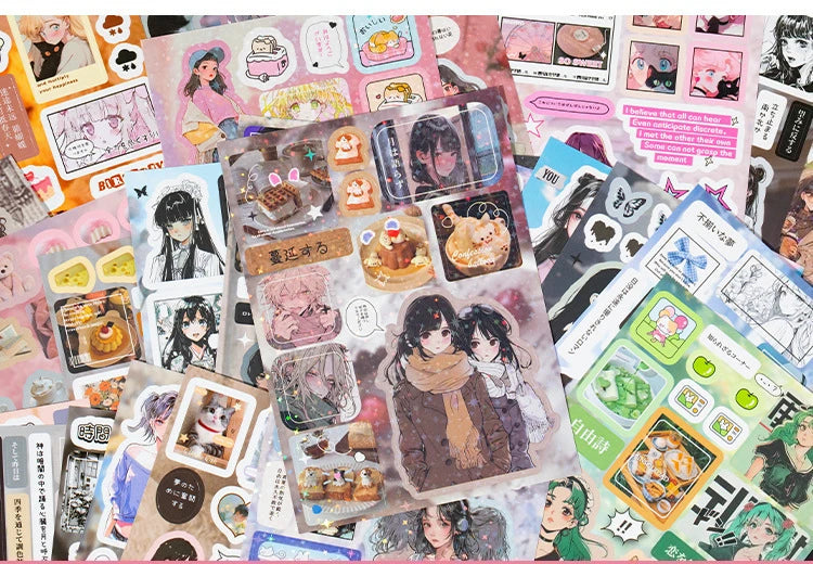 45pcs Japanese Retro Early Style Manga Cut Film Sticker Book Kawaii Girl Scrapbook Journal DIY Deco Cute Showa Phone Case Decals SS69