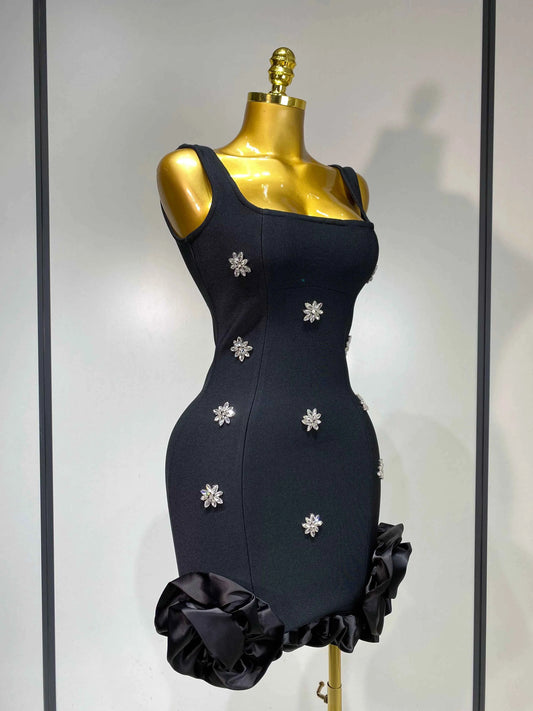 Women Sexy Square Collar Sparkly Rhinestone Bodycon Mini Bandage Dress Celebrate Evening Party Elegant Luxury Birthday Dress