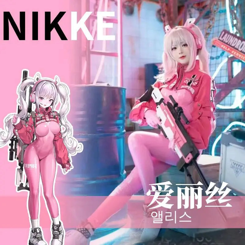 Women’s Nikki Alice Cosplay Costume Bodysuit with Ear Gloves Wig Cosplay Latex Cat suit Jumpsuit Jacket Suit SS69