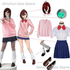 Momo Ayase Cosplay Costume Wig Anime Dandadan School JK Uniform Earrings Pink Sweater Skirt Halloween Party Women