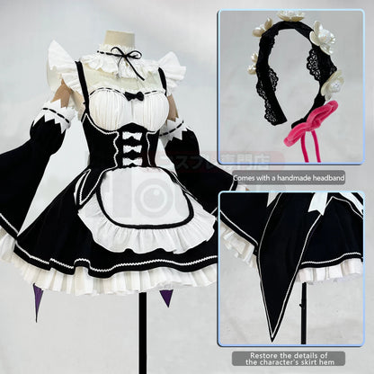 HOLOUN Rem Anime Cosplay Costume Set - Lolita Maid Dress for Women