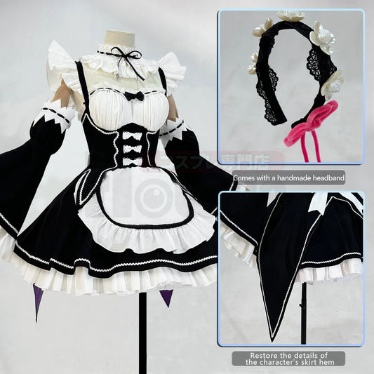 HOLOUN Rem Anime Cosplay Costume Set - Lolita Maid Dress for Women