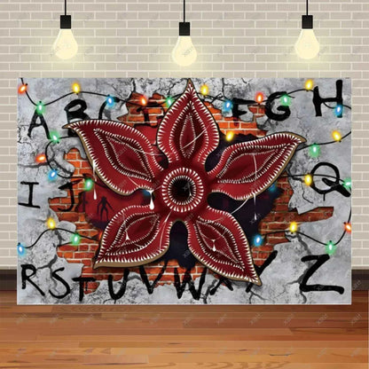 American TV Stranger Theme Background Lights Alphabet Episode Series Vinyl Banner Party Decoration Supplies Photo Prop Baby Gift