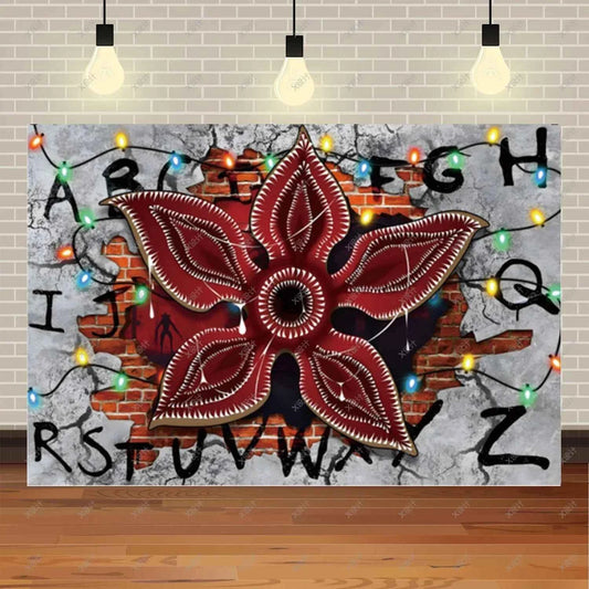 American TV Stranger Theme Background Lights Alphabet Episode Series Vinyl Banner Party Decoration Supplies Photo Prop Baby Gift