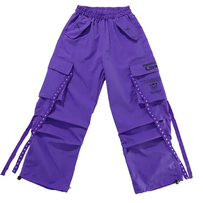 Children Street Dance Outfits Kids Streetwear Group Jazz Clothes Sets Hip Hop Girls Fashion K-pop Crop Top Purple Cargo Pants