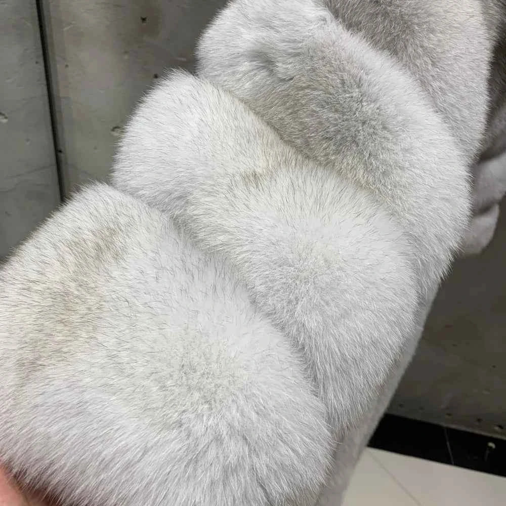 Real Fox Fur Coat for Women, Long Jacket, Warm Cloth, Natural Fur, Ladies, Winter, 22-06