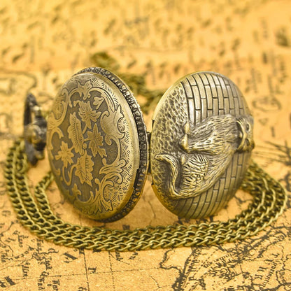 Vintage Bronze Clamshell Creative Handsome Cat Design Necklace Quartz Pocket Watch Gift Universal Male And Female Students SS69