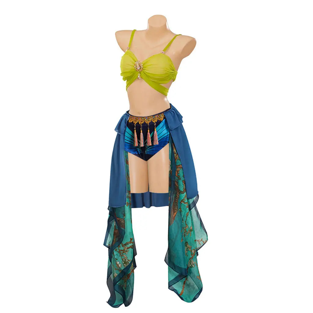 Britney Slave Costume Blue Stage Performance Dress Dance With Snake Bra Shorts Skirts Suit Women Halloween Carnival Party Suit