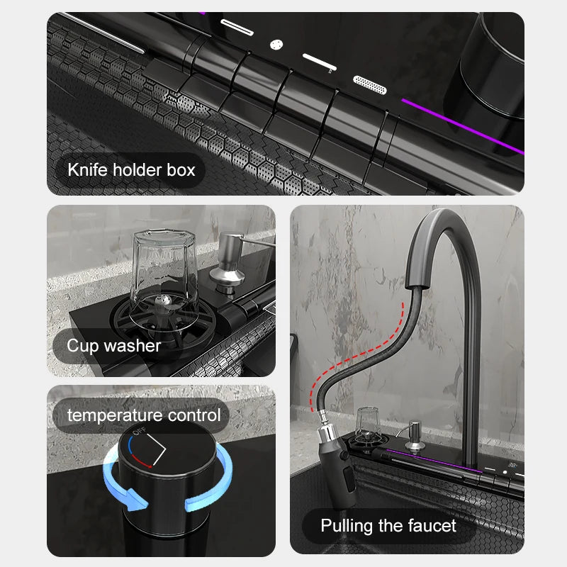 BOSX Stainless Steel Kitchen Sink with Waterfall Faucet