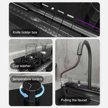 BOSX 304 Stainless Steel Kitchen Sink with Waterfall Faucet and Digital Display