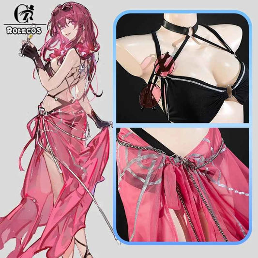 ROLECOS Original Honkai Star Rail Fanart Kafka Summer Swimsuit Women Cosplay Costume Sexy Black Pink Women Role Play Swimwear