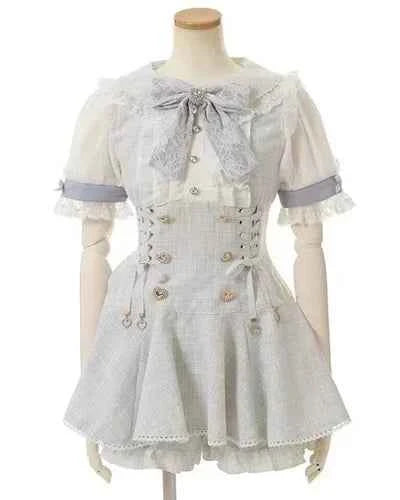 Japanese Mine Mass-Produced Short-Sleeve Shirt Dress Shorts Set Women Sweet Liz Doll Collar Bow Shirt Dress Two-Piece Suit