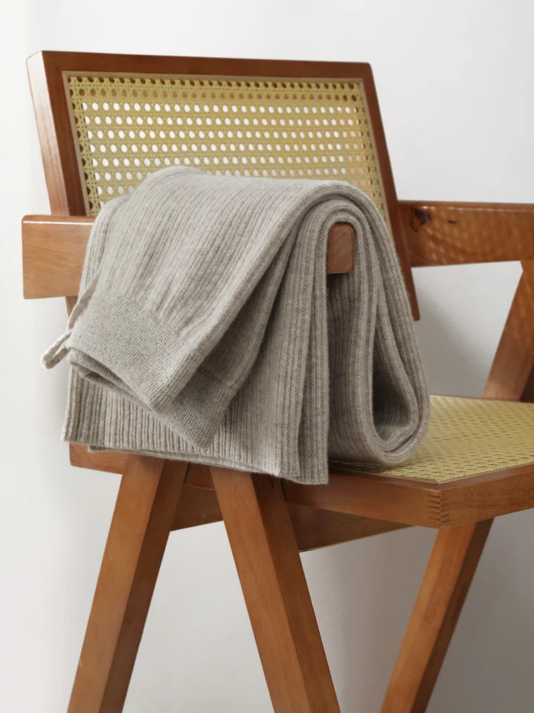 Yoyoselect New Popular Women Wide-Leg Wool Pants 100% Merino Wool Quality Soft Trousers Basic Casual Knitted Elastic Waist Slack SS69