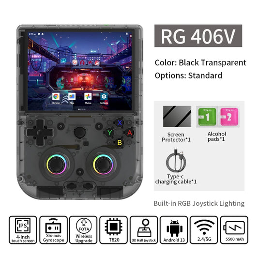 Anbernic RG 406V Retro Handheld Games Console 4"IPS Multi-touch WIFI RGB Ligh 3D Hall Joystick 5500mAh RG406V Video Games Player