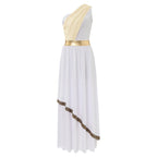 Womens One-Shoulder Greek Goddess Costume Dress with Chiffon Overlay