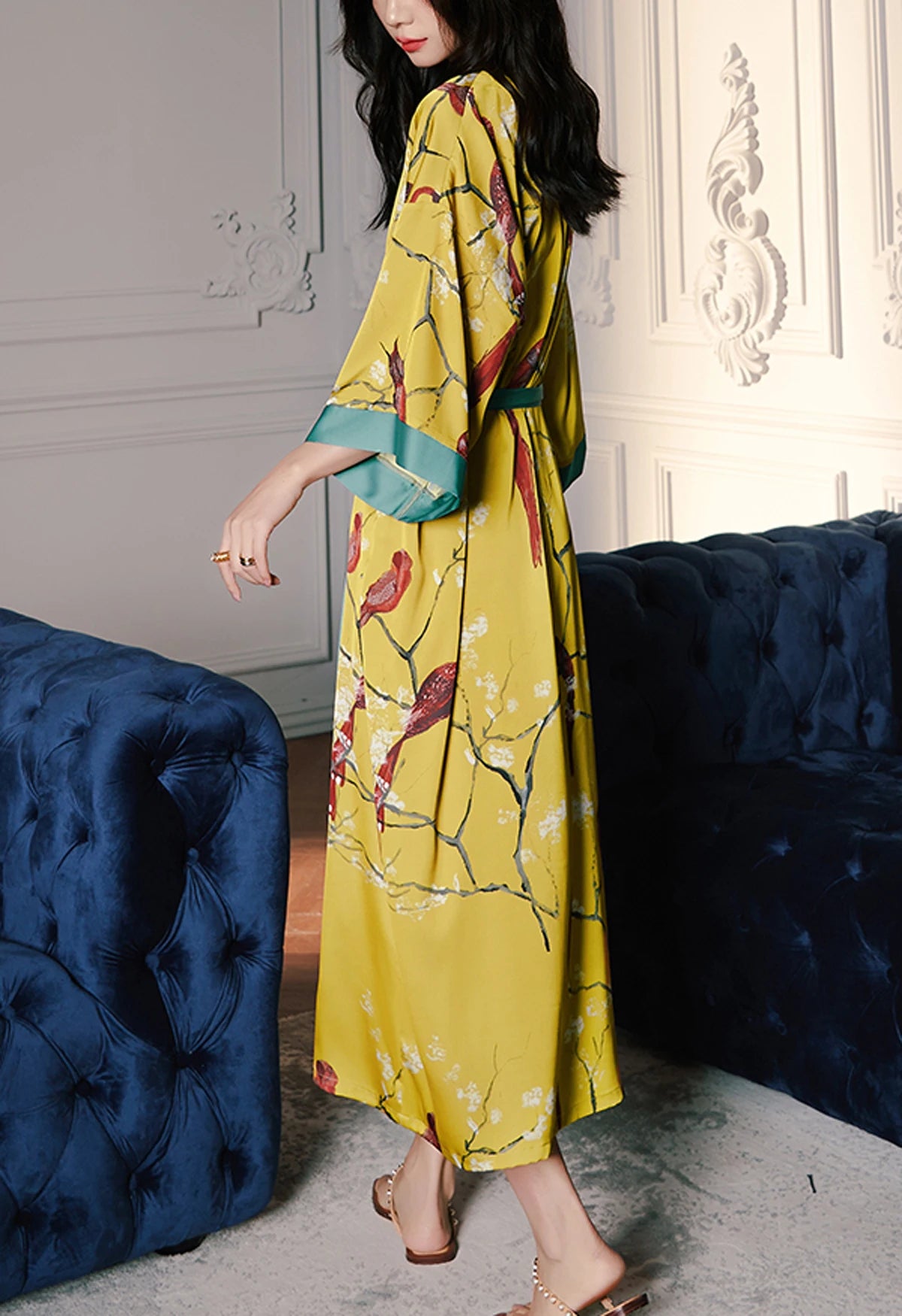 Women's Long Silk Satin Kimono Robe - Lightweight & Soft
