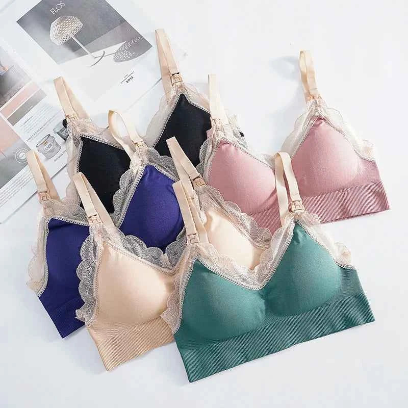 Wireless Front Open Nursing Bra Soft Lace Breathable Seamless Maternity Breastfeeding Bras Maternal Support For Pregnant Women