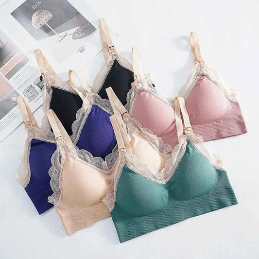 Wireless Front Open Nursing Bra Soft Lace Breathable Seamless Maternity Breastfeeding Bras Maternal Support For Pregnant Women
