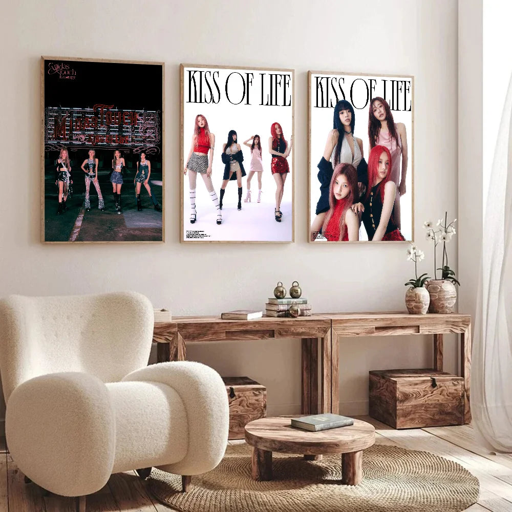Kpop Girl Group Kiss Of Life Poster Self-adhesive Art Waterproof Paper Sticker Coffee House Bar Room Wall Decor SS69