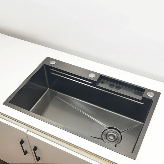 CKWS 304 Stainless Steel Waterfall Kitchen Sink with LED Display, Gun Gray