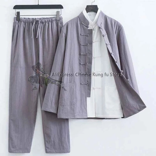 3 Pieces Cotton Linen Kung fu Wing Chun Suit Tai Chi Uniform Martial arts Wushu Jacket and Pants Tang Clothes