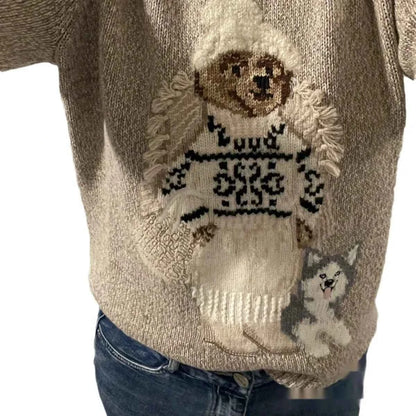 Limited Edition Autumn Winter Knitwear Embroidered Anti-Aging Crew Neck Sweater American Style Versatile Old Money Split Haier