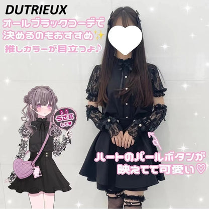 Japanese Style Shirt Women's Summer New Mine Lolita Camisa Clothes Lace Sweet Cute Oversleeve Long Short Sleeve Blouse Top Girl SS69