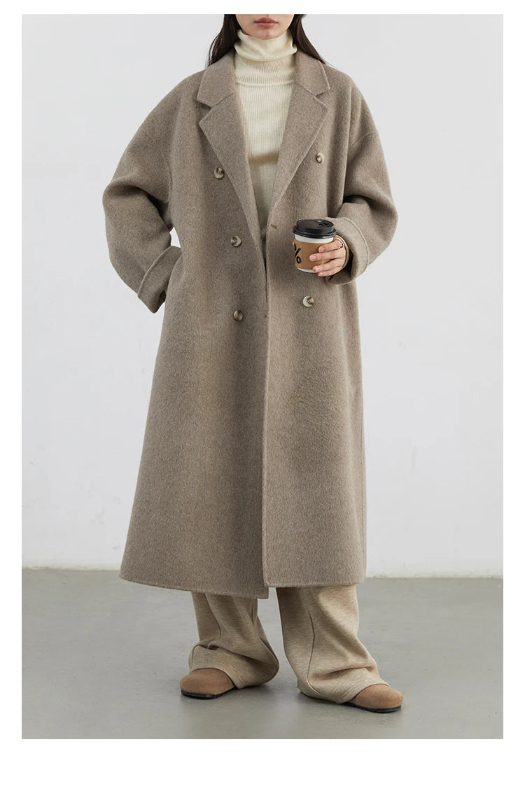 CHIC VEN Women Woolen Coat Double-breasted Basic Loose Casual Retro New Long Double-sided Female Overcoat Autumn Winter 2026