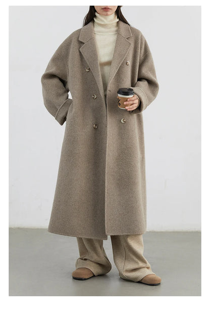 CHIC VEN Women Woolen Coat Double-breasted Basic Loose Casual Retro New Long Double-sided Female Overcoat Autumn Winter 2026