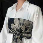 Traditional Japanese Kimono Yukata Obi Belt Crane Floral Printed Haori Belt Brocade Jacquard Waistband Shirt  Decor Accessories