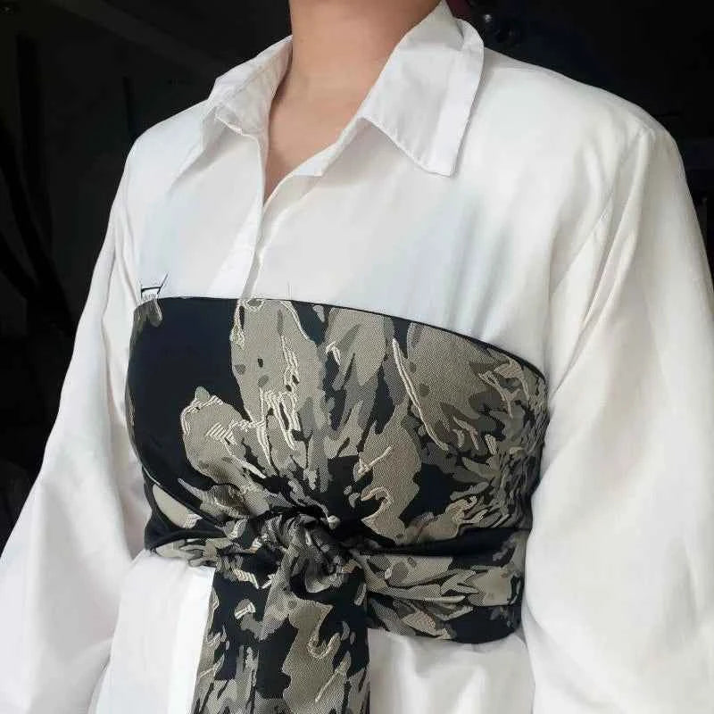 Traditional Japanese Kimono Yukata Obi Belt Crane Floral Printed Haori Belt Brocade Jacquard Waistband Shirt  Decor Accessories