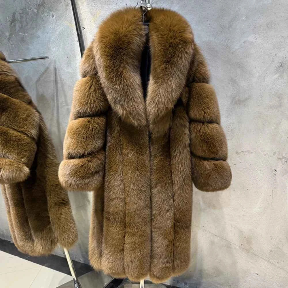 Winter Long Fur Coats Winter Female Natural Fox Fur OutWear Full Pelt Real Fox Fur Jackets with Long Sleeve