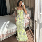 Hugcitar Women Floral Spaghetti Strap Bodycon Maxi Dress