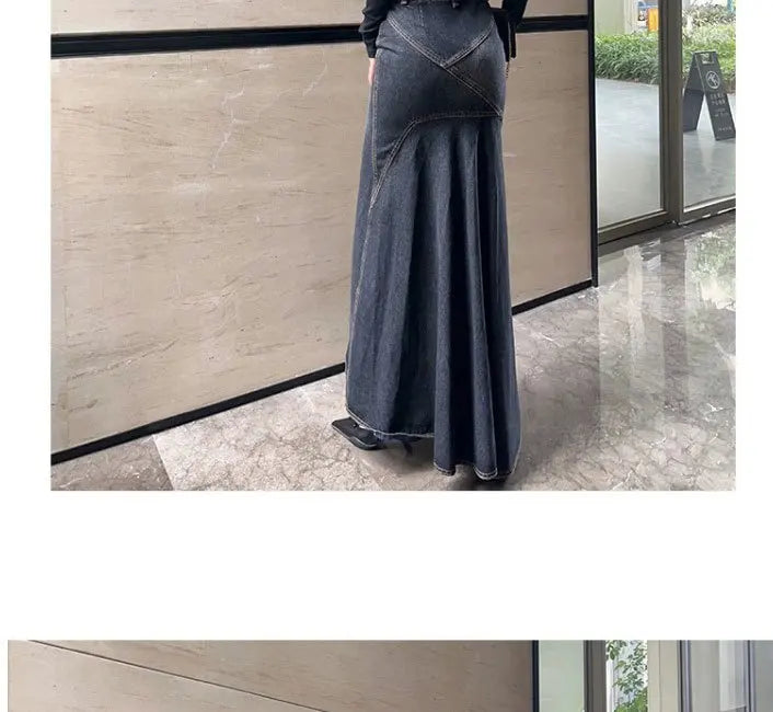 Maxi Skirt Women Casual Mermaid Streatwear High Waist Zipper Denim Skirts Y2k Streetwear Loose Long Mom Jeans Ankle Lenth Summer - SS69