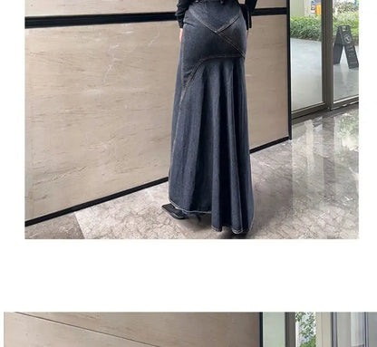 Maxi Skirt Women Casual Mermaid Streatwear High Waist Zipper Denim Skirts Y2k Streetwear Loose Long Mom Jeans Ankle Lenth Summer - SS69