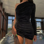 2025 New Plus Size 9XL 8XL 7XL One Shoulder Velvet Lace Up Party Bodycon Women Dresses Vestidos XXXXXL SS69