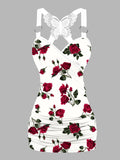 Dressfo 2025 Women's Tank Tops Rose Print Ruched Butterfly Lace Cross Tank Top O Ring Surplice Summer Top SS69 19.69 White 1 / M