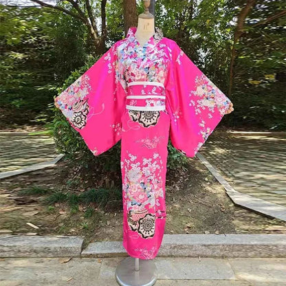 Cosplay Costume Traditional Japanese Kimono Japanese Style Printed Floral Sakura Girl Kimono Dress Asian Elegance
