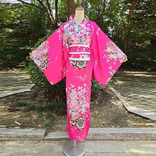 Cosplay Costume Traditional Japanese Kimono Japanese Style Printed Floral Sakura Girl Kimono Dress Asian Elegance