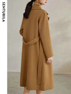 SENTUBILA Women 100% Wool Long Wrap Coat 2026 Elegant Notched Collar Belted Warm Double Faced Woolen Winter Overcoat W24O43352
