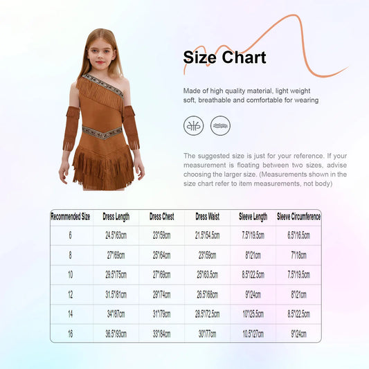 YiZYiF Girls Native American Inspired Fringe Dress with Sleeves Cosplay Set