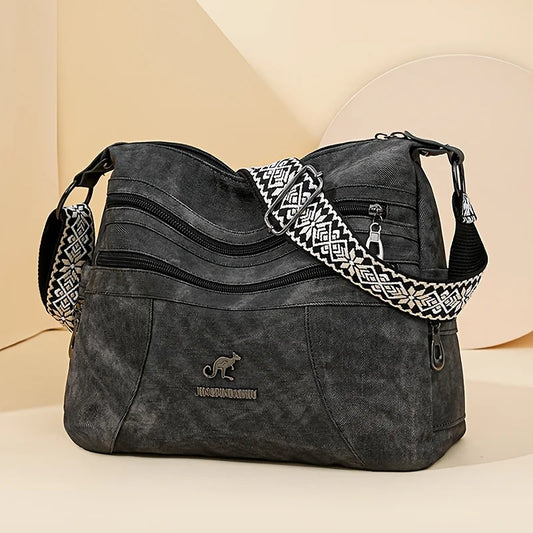 FXZLLQCN Vintage Faux Leather Multi-Layer Crossbody Bag with Zipper Closure