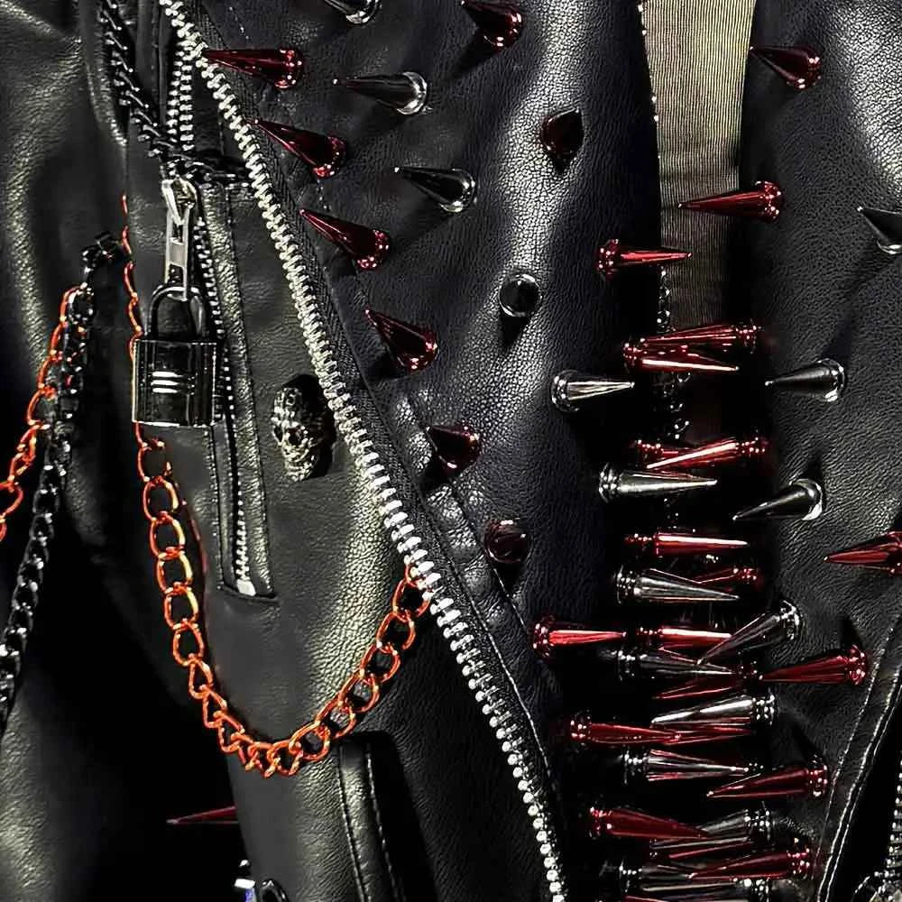 Women's Y2K Goth PU Leather Jacket Gothic Boho Emo Clothing with Spikes Punk Rock Grunge Festival Coat for Teens Spiked Clothes