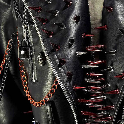 Women's Y2K Goth PU Leather Jacket Gothic Boho Emo Clothing with Spikes Punk Rock Grunge Festival Coat for Teens Spiked Clothes
