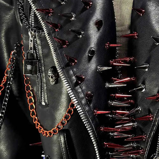 Women's Y2K Goth PU Leather Jacket Gothic Boho Emo Clothing with Spikes Punk Rock Grunge Festival Coat for Teens Spiked Clothes