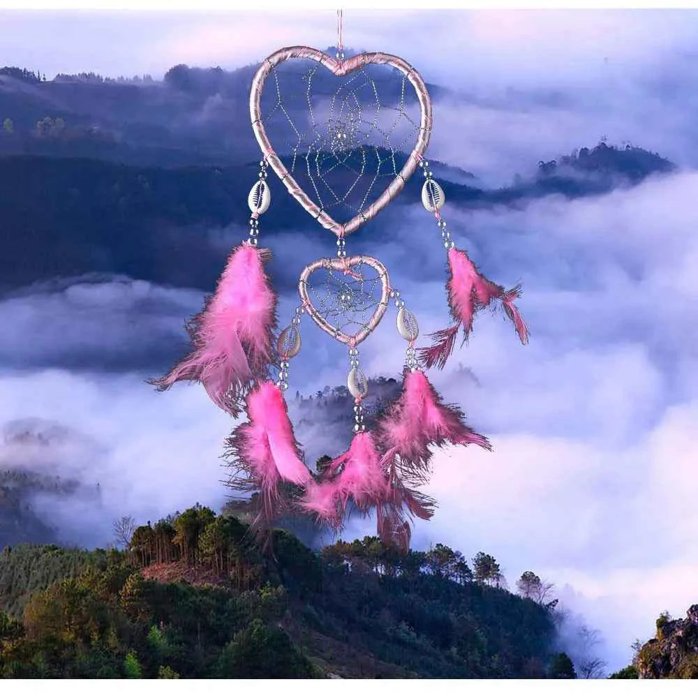 Indian Pink Purple Feather Dreamcatcher Love Wall Hanging Room Decor Handmade Aesthetic Retro Dream Catcher Wind Chime Ornament